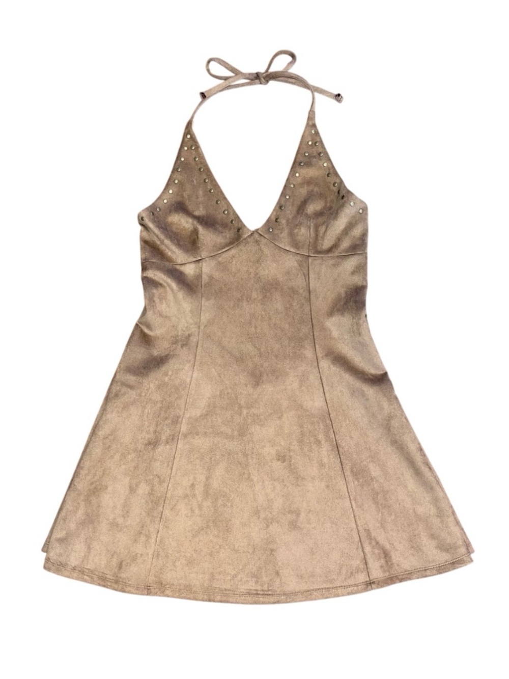 Madden Girl Brown Suede Halter Tie Flare Mini Dress V Neck NWT Large